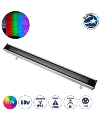 GloboStar® WASHER-AION 90103 Μπάρα Φωτισμού Wall Washer Special Water Effect - Ειδικού Εφέ Νερού LED 60W 3600lm 30° DC 24V Αδιάβροχο IP68 L100.5 x W8.2 x H9.1cm RGBW DMX512 - Ασημί - 3 Years Warranty